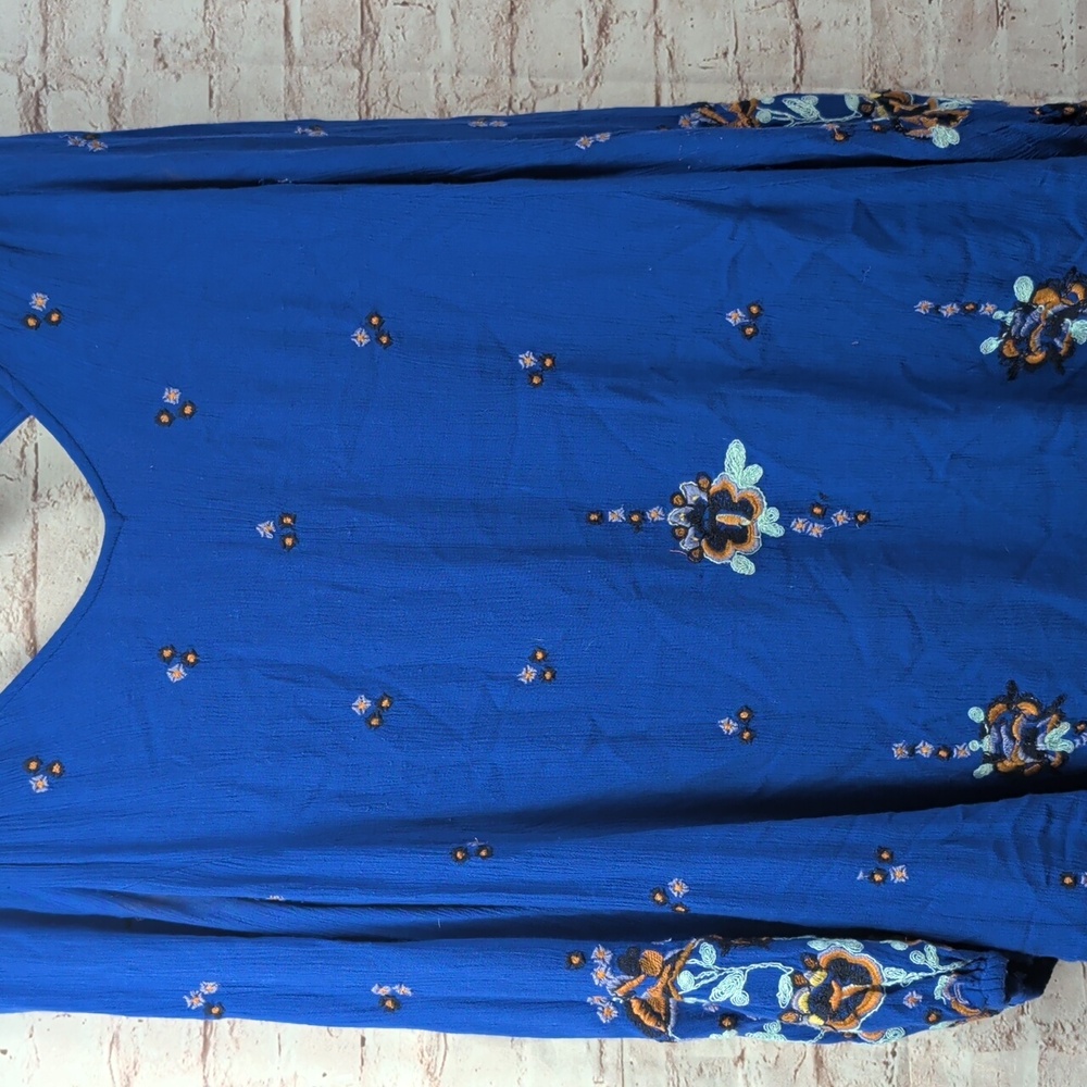 Free People Royal Blue Floral Long Sleeve Dress XS - Picture 3 of 7